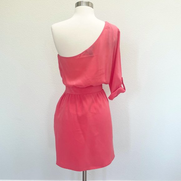 Charlie Jade Coral Pink Silk One Shoulder Cocktail Dress - Picture 6 of 11